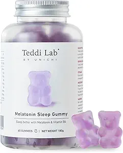 Unichi Melatonin Gummy, Επιστημονικά διαμορφωμένη με 3mg μελατονίνης και 4mg βιταμίνης B6 για ενισχυμένη ποιότητα ύπνου, 0 Ζάχαρη, Χωρίς γλουτένη, Μη-ΓΤΟ, Great-Tasting λεμονάδα γεύση, 60 Count