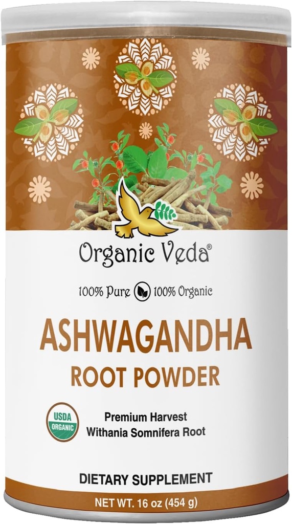 Organik Veda Ashwagandha Root Toz, 16oz -% 100 Pure & Natural Ashwagandha Toz Supplement, Withania Somnifera - Mood, Stamina, Support Immunity, Energy - Vegan, Non-GMO