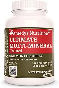 Remedy'nin Beslenme Ultimate Chelated Multi Mineral | 1.000 mg, 60 Vegan Capsules Diyetary Supplement | One Moon Supply
