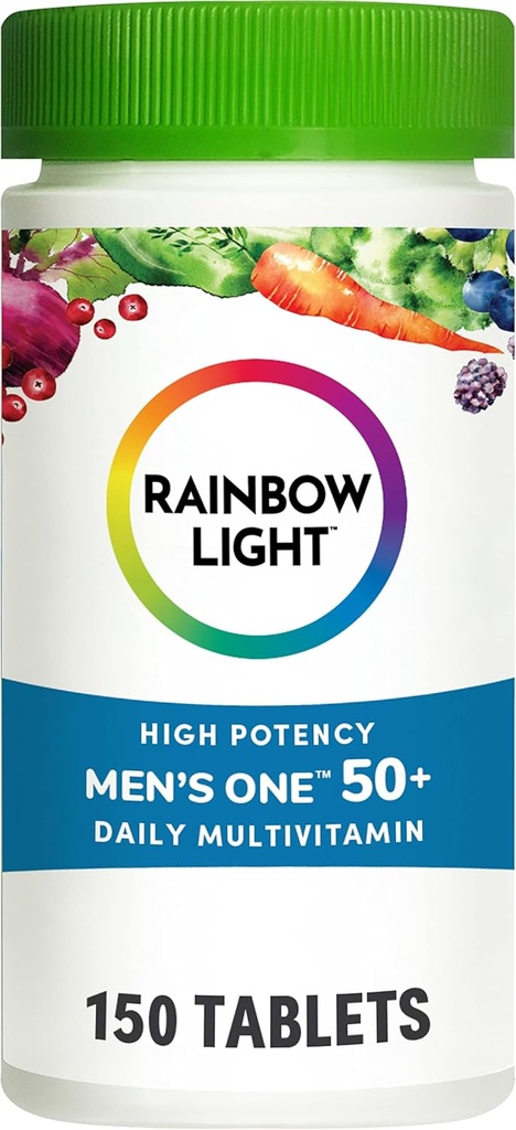 Rainbow Light Multivitamin for Men 50+, Vitamin C, D & çinko, Probiyotiks, Men's One 50+ Multivitamin Yüksek Potency Immune Support, Non-GMO, Vegetarian, 150 Tabletler