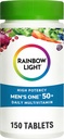 Rainbow Light Multivitamin for Men 50+, Vitamin C, D & çinko, Probiyotiks, Men's One 50+ Multivitamin Yüksek Potency Immune Support, Non-GMO, Vegetarian, 150 Tabletler
