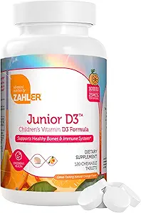Zahler Junior D3 Vitaminleri 1000 IU - Çocuklar için D vitamini - Bone, Teeth & Immune Health - Kosher Orange Flavor - 120.