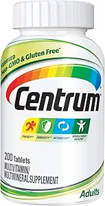Centrum Adult Multivitamin/Multimineral συμπλήρωμα με αντιοξειδωτικά, ψευδάργυρο, βιταμίνη D3 και Β Βιταμίνες, χωρίς γλουτένη, μη GMO Συστατικά - 200 Count