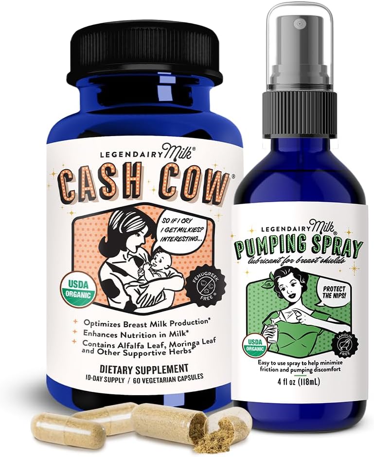Legendairy Milk Cash Cow + Spray Αντλίας - Υποστήριξη Γαλουχίας & Φυσική Άνεση για Νοσηλευτικές μητέρες - συμπλήρωμα θηλασμού που βοηθά με πονεμένα νιπτήρες & Clogged Ducts