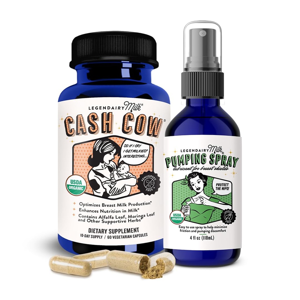 Legendairy Milk Cash Cow + Spray Αντλίας - Υποστήριξη Γαλουχίας & Φυσική Άνεση για Νοσηλευτικές μητέρες - συμπλήρωμα θηλασμού που βοηθά με πονεμένα νιπτήρες & Clogged Ducts