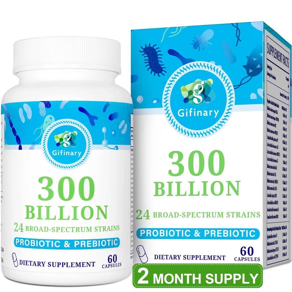 Kadınlar ve Erkekler için Probiyotikler - 300 Milyar CFU, 24 Strains Probiyotiks + 15 Organik Herbs Digestive, Gut Health, Immune, Constipation, Diarrhea & Whole-Body Health - 2 Ay Supply