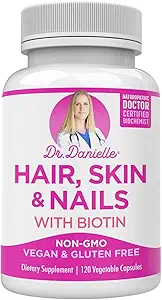 Doktor Danielle Hair Skin ve Nails Kadınlar ve Erkekler için Vitaminler - Normal Saç Büyümesini ve Glowing Skin'i Desteklemek için 5000 mcg Supplement, Organic Coconut Water, Rice Phytoceramids