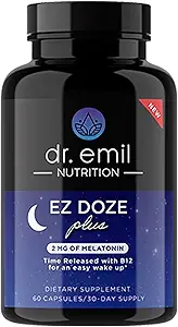 DR. EMIL NUTRITION EZ Dose Melatonin-Free Natural Sleep Aid with L-Theanine, GABA & 5HTP - Επιπλέον δύναμη χάπια ύπνου για ενήλικες - Ασφαλής και μη-Habit Forming (60 κάψουλες λαχανικών)