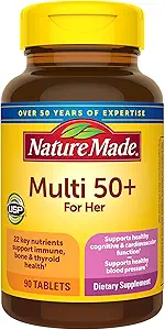 Nature Made Multivitamin For Women 50+ No Iron, Multivitamins for Women 50 Plus, Daily Nutritional Support, Nature Made Multi Vitamins, 90 Tablet, 90 Day Supply