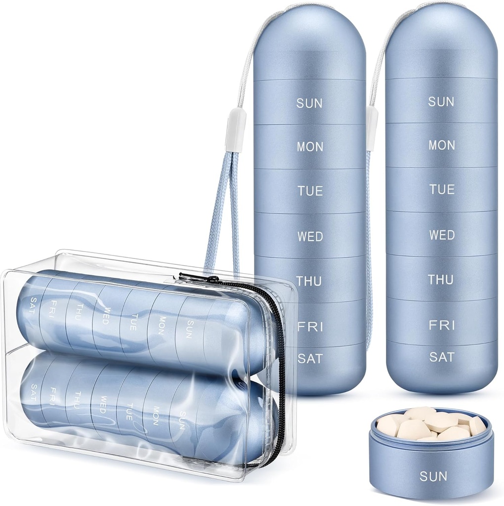[2 Πακέτο] Zannaki Metal Travel Pill Organizer, Φορητό Αδιάβροχο Εβδομαδιαίο κουτί Χάπια, Μεγάλη θήκη κραμάτων αλουμινίου, BPA Δωρεάν 7 ημέρες Καθημερινής Ιατρικής Κάτοχος για βιταμίνη, Συμπλήρωμα