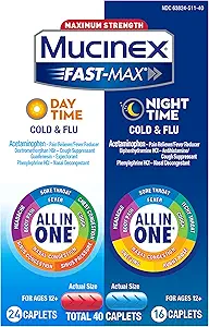 Mucinex Fast-Max μέγιστη δύναμη Ψυχρό & Ημέρα γρίπης και νυχτερινή ιατρική, 40 κόμης