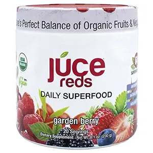 Terra Kai Organics JUCE Reds Organic Superfood Powder - Garden Berry Flavor | Fruit & Veggie Powder for Everyone w/64 Immune Boosting Superfood Plus Probiotics for Gut Health | 20 Servings (230g)