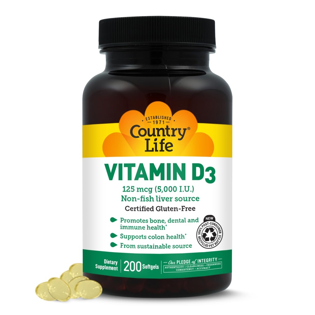 Ülke Yaşam Vitamini D3 5000 Immune ve Bone Health için İ, Kalsiyum Abhidrasyon ve Kolon Sağlığı - Lanolin'den Sürdürülebilir Kaynak, Çeşitli Güçlerde Var