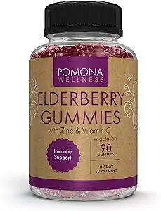 Pomona Wellness Yaşlılar Immune Support 3-1 Chewable Black Elderberry Gummy Supplement for Kids and Yetişkinler, Vegan, 90 Gummies