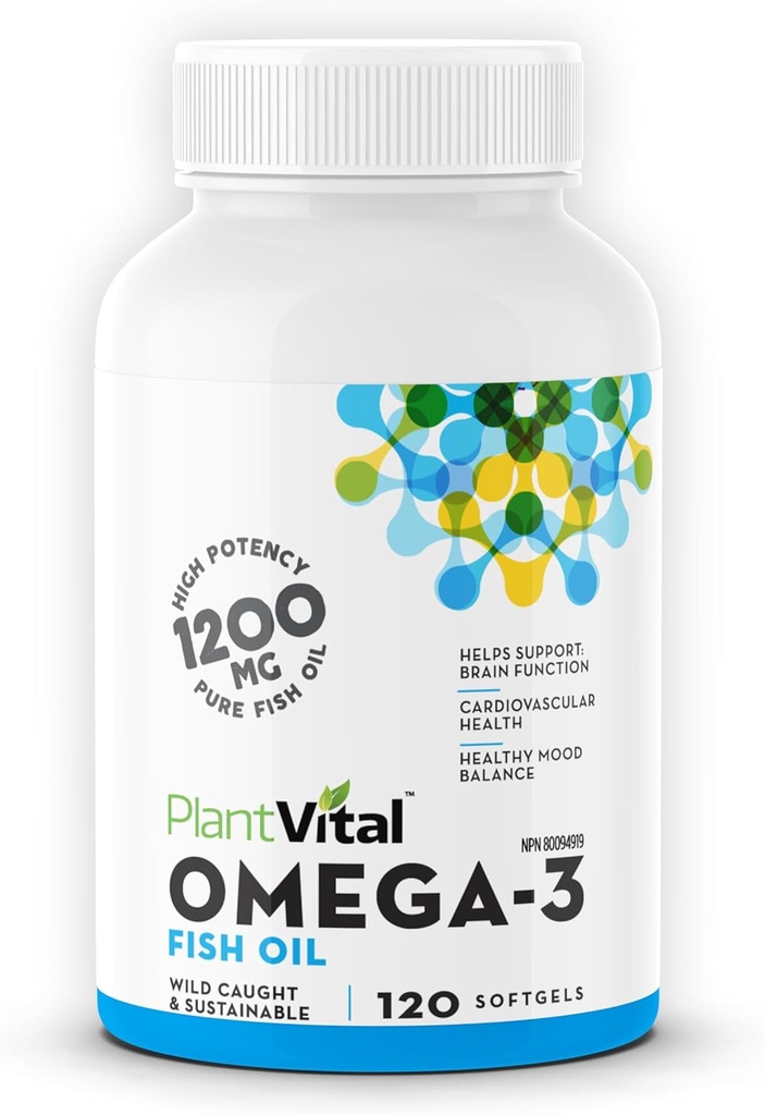 Plantvital Omega 3 Fish Oil Capsules - Pure Norveç Omega 3 Supplement - Triple Strength - No Fish Flavor - Molecularly Distilled - Supports Cognitive, Joint, Eye, Hair and Heart Health - 120