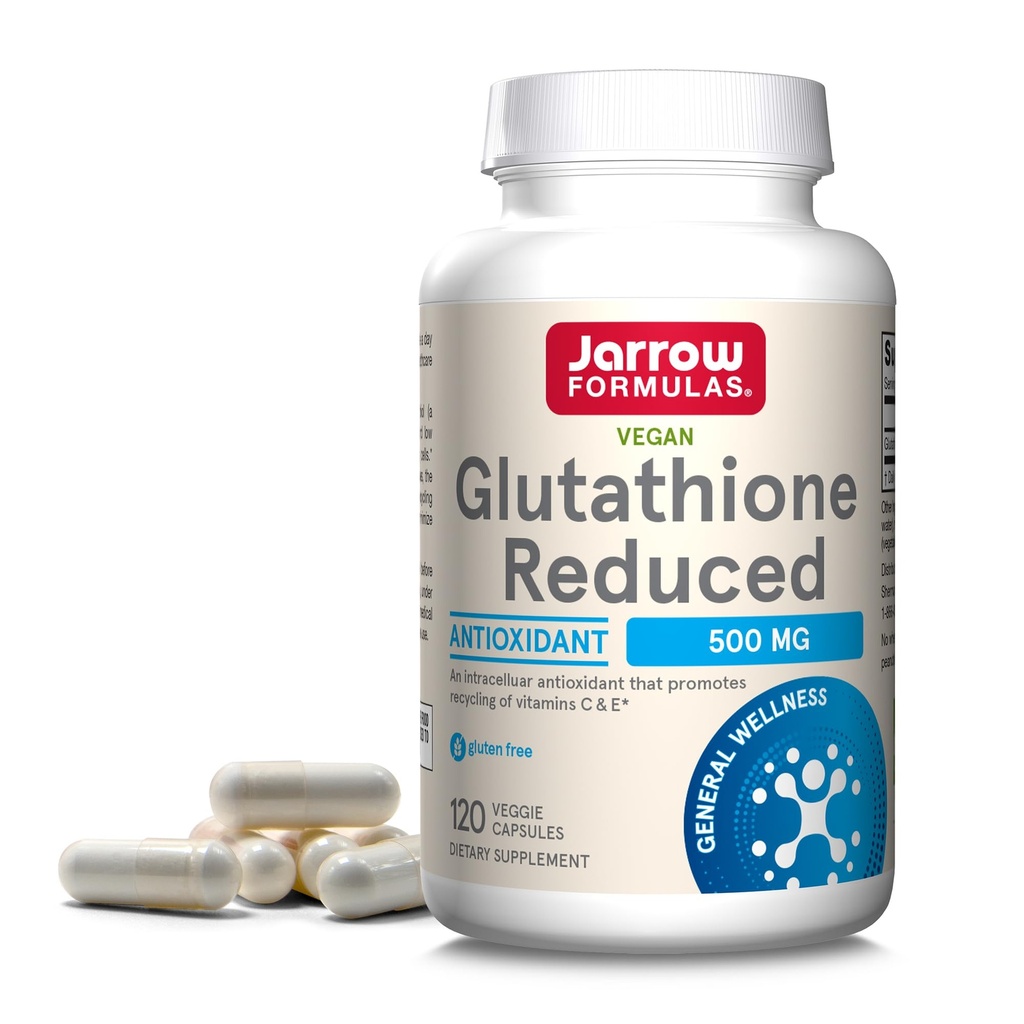Jarow Formulas Glutathione Μειωμένη 500 mg - 120 Veggie Caps - Φαρμακευτικός Βαθμός Glutathione - Ενδοκυτταρικό Αντιοξειδωτικό - Bolsters Αναγέννηση Βιταμίνης C & E Επίπεδα στο Σώμα - 120 Υπηρεσίες