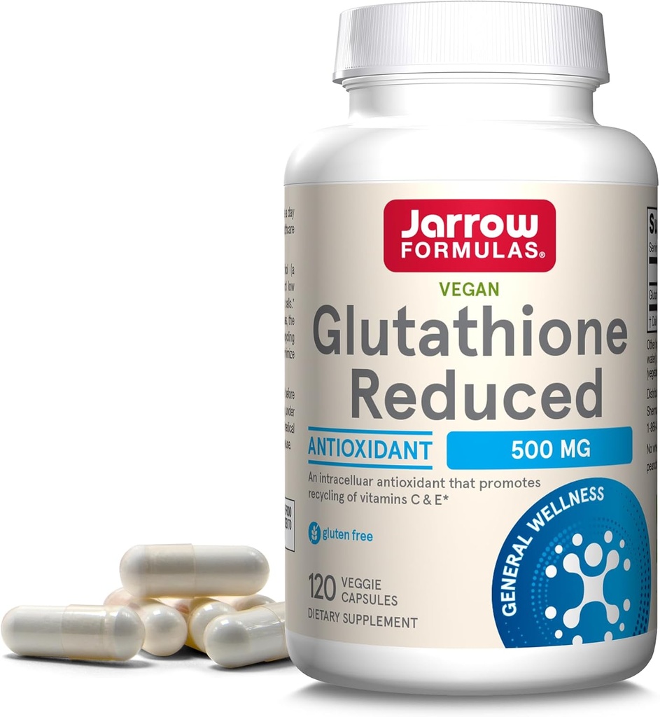 Jarrow Formulas Glutathione 500 mg - 120 Veggie Caps - Farm Grade Glutathione - Intracellular Antioksi - Bolsters Regeneration of C & E Levels in Body - 120 Hizmet