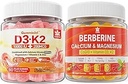 Βιταμίνη χωρίς ζάχαρη D3 K2 Gummies με ασβέστιο, κιτρικό μαγνήσιο, Gummys συμπλήρωμα βιταμίνης C + βερβερίνη, με λιποσωμική βερβερίνη & HCI βερβερίνης, ασβέστιο, μαγνήσιο