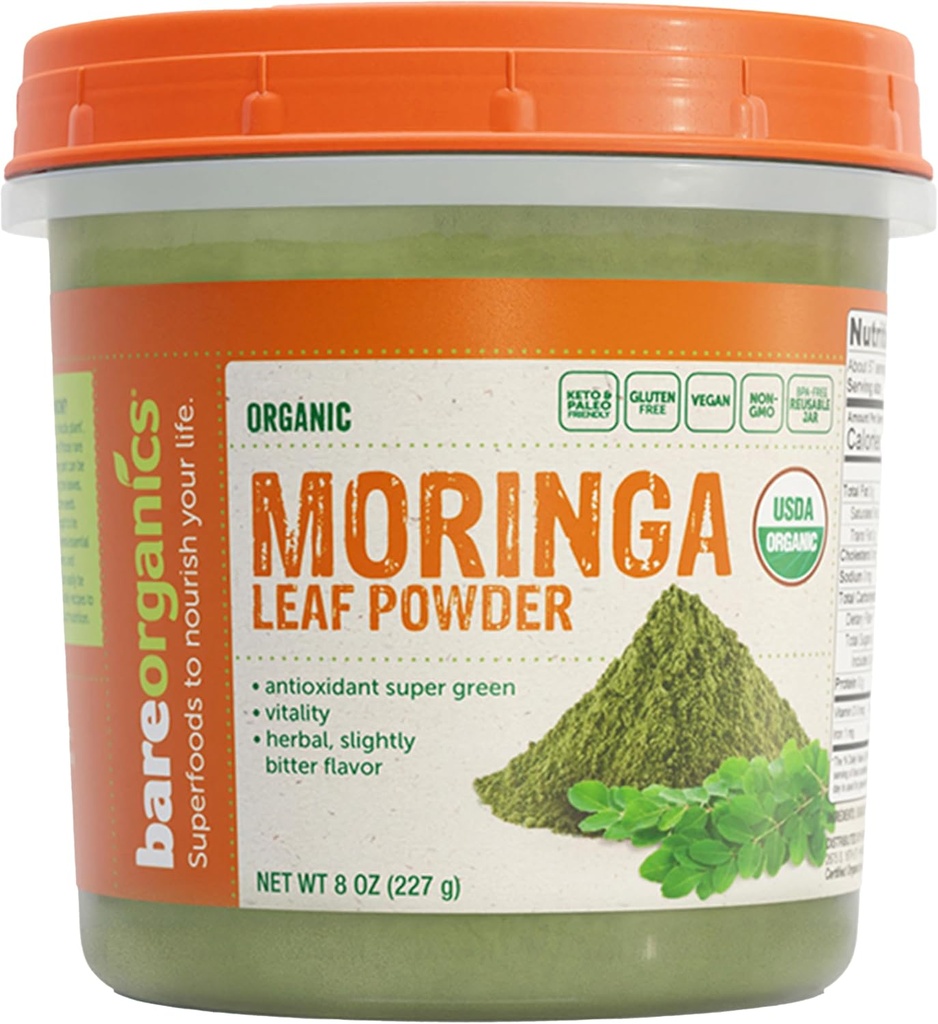 BareOrganics Moringa Leaf Superfood σκόνη, οργανικά, Vegan συμπλήρωμα, 8 ουγγιά