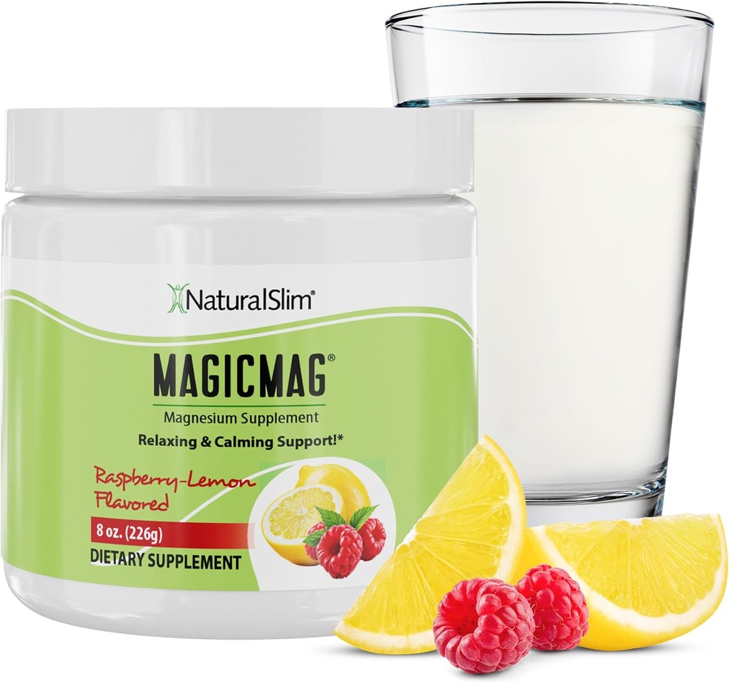 DoğalSlim Magicmag Magnezyum Pure Citrate Toz Stres, Constipation, Muscle, Heart Health ve Sleep Support | Raspberry Lemon Supplement - 8oz İçecek Mix (Solo)