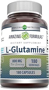 Amazing Formulas L-Glutamine Amino Acid Supplement | 800 Mg Per Serving | 180 Capsules | Non-GMO | Gluten Free | Made in USA
