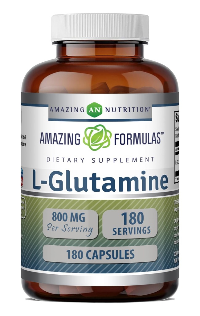 Amazing Formulas L-Glutamine Amino Asit Supplement | 800 Mg Per | 180 Capsules | Non-GMO | Gluten Free | Made in USAMO | Gluten Free | Made in USA