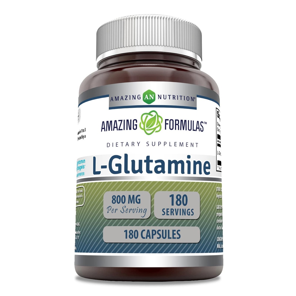 Amazing Formulas L-Glutamine Amino Asit Supplement | 800 Mg Per | 180 Capsules | Non-GMO | Gluten Free | Made in USAMO | Gluten Free | Made in USA