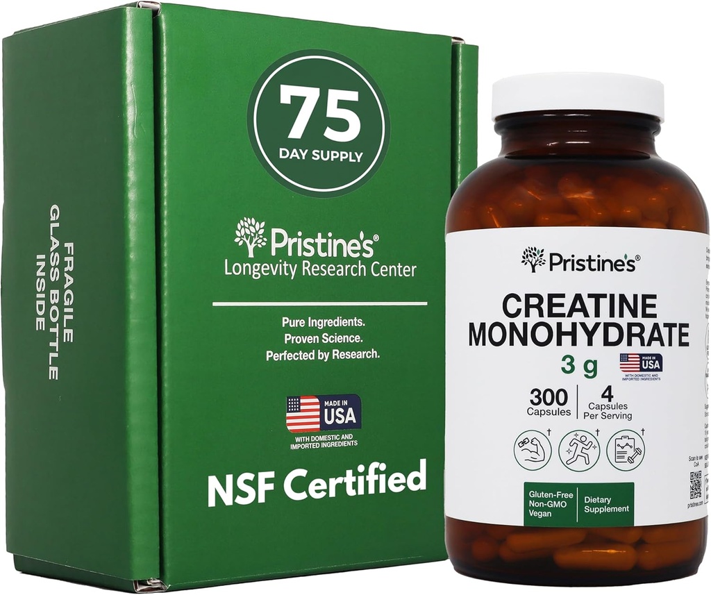 Creatine's Creatine Monohydrate Κάψουλες για γυναίκες & άνδρες - NSF Certified 75 Day Supply 3G Muscle Growth Support Supplement - Γνωστική & Αθλητική Υποστήριξη Απόδοσης - Ενισχυμένη Ανάκτηση