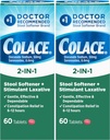 Colace 2in-1 Stool Softener Plus Stimulant Laxative for Gentle effective Constipation Relief, Docusate sodyum Plus Sennosides, 60 (Pack of 2)