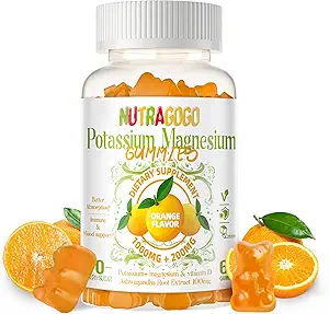 Κάλιο Μαγνήσιο Gummies,Potassium συμπλήρωμα w/Ashwagandha, Υψηλής Απορρόφησης Μαγνήσιο Γλυκινικό,B6,D3,Potassium Κιτρικό για τα πόδια Cramps,Muscle,Electroyte για ενήλικες παιδιά, Sugar-free, 60 Gummies
