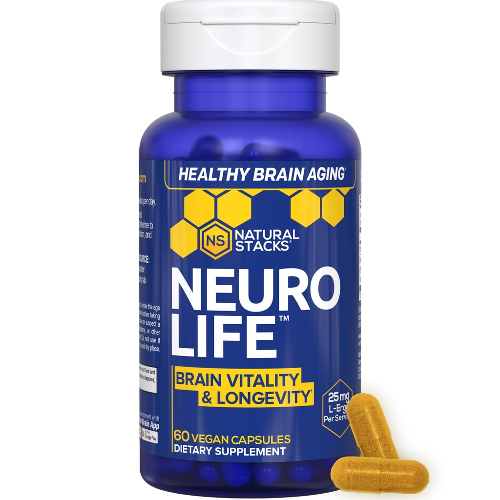 NöroLife Longevity Supplement - 500 mg Taurine & 400 mg Berberine Supplement - Klinik olarak MitoPrime L-Ergothioneine - Bilişsel Yaşam için Beyin Desteği - 60 Berberine Capsules