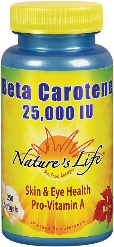 Nature's Life Beta Carotene 25.000 IU | Sağlıklı Immune Function & Skin & Eye Health | Antioxy Diyetary Supplement | 250 Softgels
