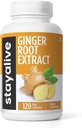 STAY ALIVE Αγνή Ginger Root Κάψουλες 1000mg, 10:1 Σκόνη εκχύλισμα με 5% Gingerols, 120 χάπια, Extra Strength Root Powder, Vegan, Non-GMO και Gluten-free Ginger συμπλήρωμα