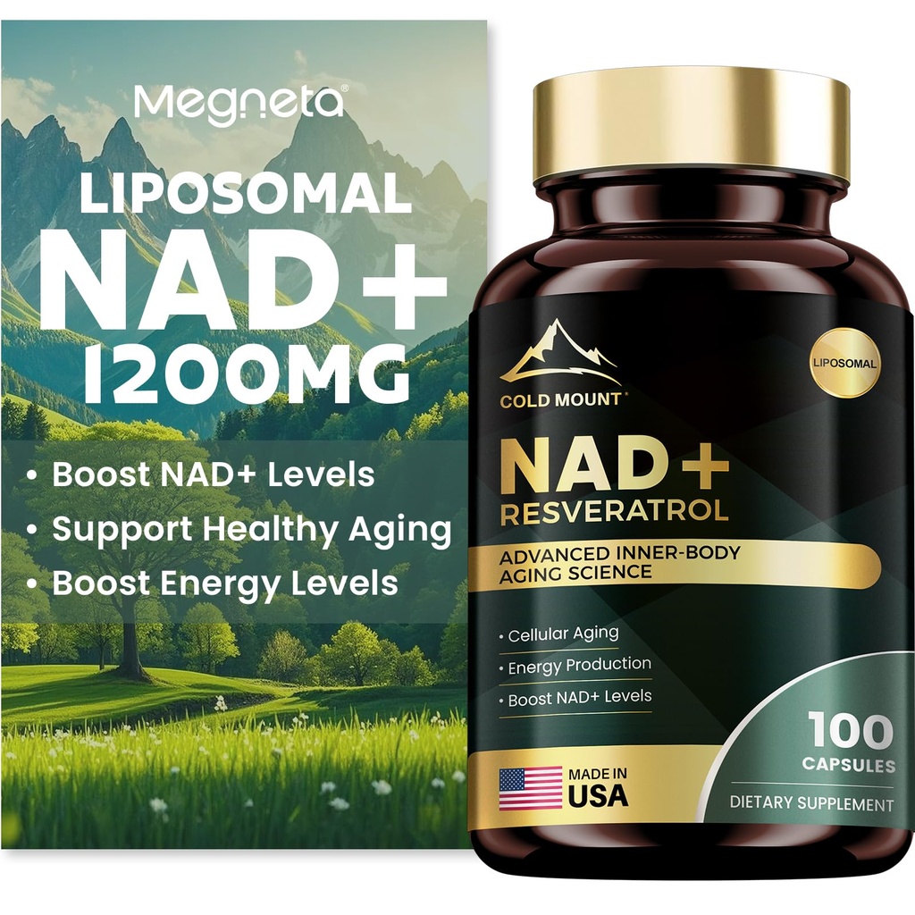 Liposomal NAD+ Trans Resveratrol ile 1200 mg - NAD+ Seviyeler, Enerji ve Anti-Aging Desteği - Vegan, 100 Softgels