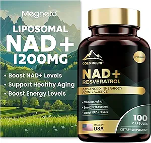 Liposomal NAD+ Trans Resveratrol ile 1200 mg - NAD+ Seviyeler, Enerji ve Anti-Aging Desteği - Vegan, 100 Softgels