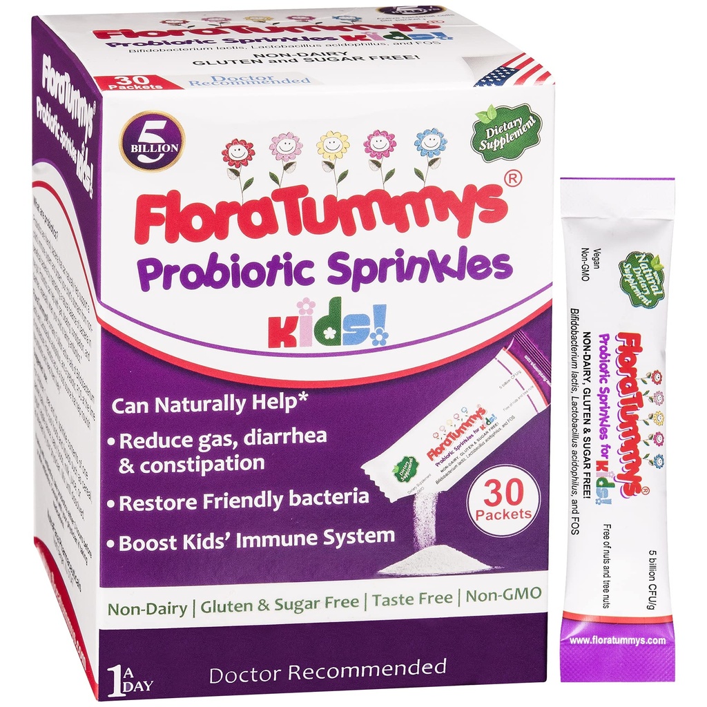 Çocuklar için FloraTummys Probiyotikler: 30 Taste-Free Toz Packets, Free of Food Allergens, Non-Dairy, Gluten Free, Sugar Free, Non-GMO, Vegan
