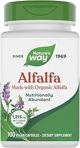 Nature's Way Alfalfa, Made with Organic Alfalfa, 1.215 mg per 3capsule hizmet ediyor, Alfalfa Herbal Capsule, Gluten Free, Vegan, 100 Capsules (Pazarlama May Vary)