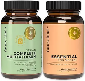 Future Kind Multivitamin Sche - Vegan Multivitamin ve Vegan Essential Multivitamin - Vegan Vitamin B12, Omega 3 ve D3 - Tamam Multivitamin, Erkekler ve Kadınlar için 1 Vitamin