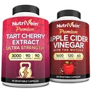 Nutrivein Premium Tart Cherry 500mg & μητρικό ξύσμα μήλου 1600mg Bundle - Ανάκτηση μυών & Uric Acid Cleanse Plus Υποστήριξη και διαχείριση βάρους - Μη GMO, Vegan/Vegetarian - 90 + 120 χάπια