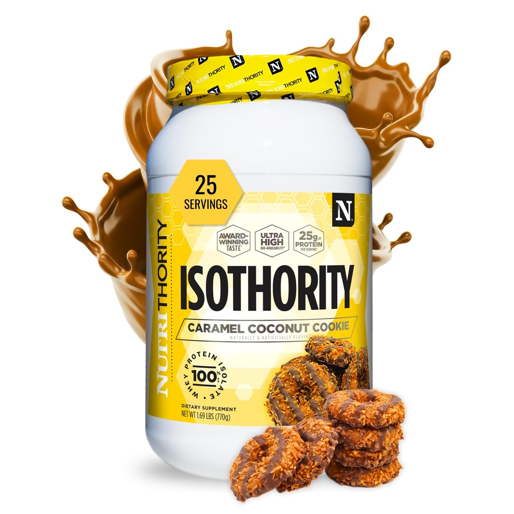 Isothority Whey Protein Isolate, Caramel Coconut Cookie, 2 lb - Ultra Absorbable Branched Chain replicas (BCAA) Toz 25g Per Service, Low Carb - Build Muscle & Accelerate Recovery