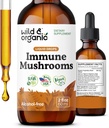 Wild & Organic Immune Mushrooms Tincture - 8in-1 Mushroom Kompleks with Chaga, Türkiye Tail, Lion's Mane, Reishi Extract - Immune Support Drops - Vegan, Sugar & Alkol Ücretsiz Sıvı Supplement - 2 fl oz