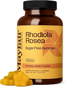 Rhodiola Rosea Sugar Free Gummies, Dietary Supplement, 1500 mg, 60 Gummies, Natural Berry Flavor