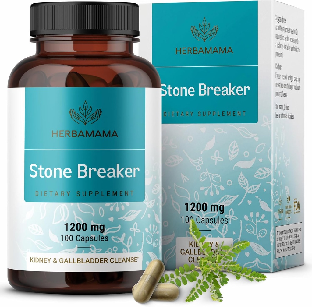 HERBAMAMA Chanca Piedra Κάψουλες Stone Breaker 1200mg - Νεφρική πέτρα Breaker, Gallbladder Cleanse & Urinary Tract Support - Vegan, μη-GMO συμπλήρωμα νεφρών