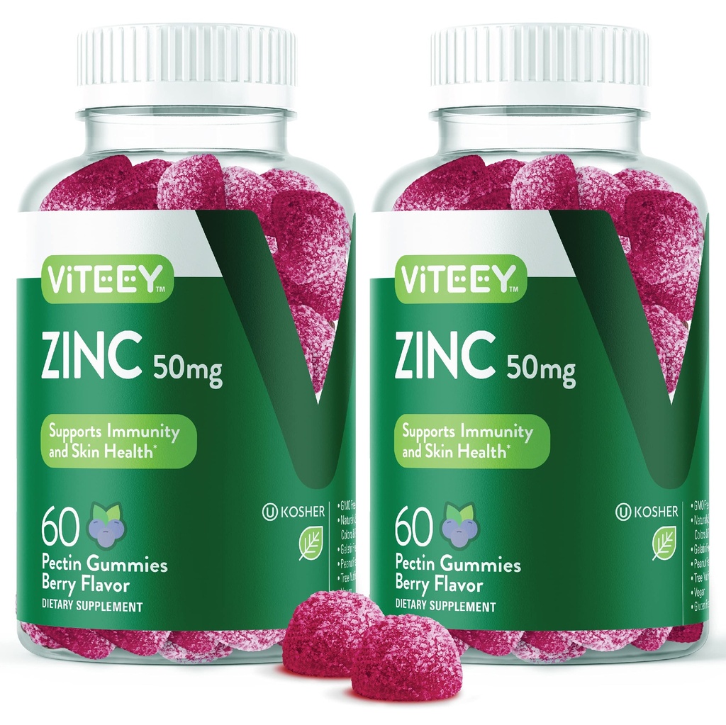 VITEEY Çinko Erkekler ve Kadınlar için Gummies - Çinko 50 mg - Immune Boost & Skin Health - Vegan, Gluten Free - 120