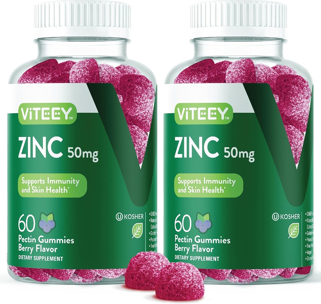 VITEEY Çinko Erkekler ve Kadınlar için Gummies - Çinko 50 mg - Immune Boost & Skin Health - Vegan, Gluten Free - 120
