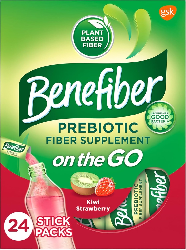 Benefiber Go Prebiyotik Fiber Supplement Toz Digestive Health, Daily Fiber Toz, Kiwi Strawberry Flavor Toz Paketleri - 24 Sticks (5.28 Ounces)