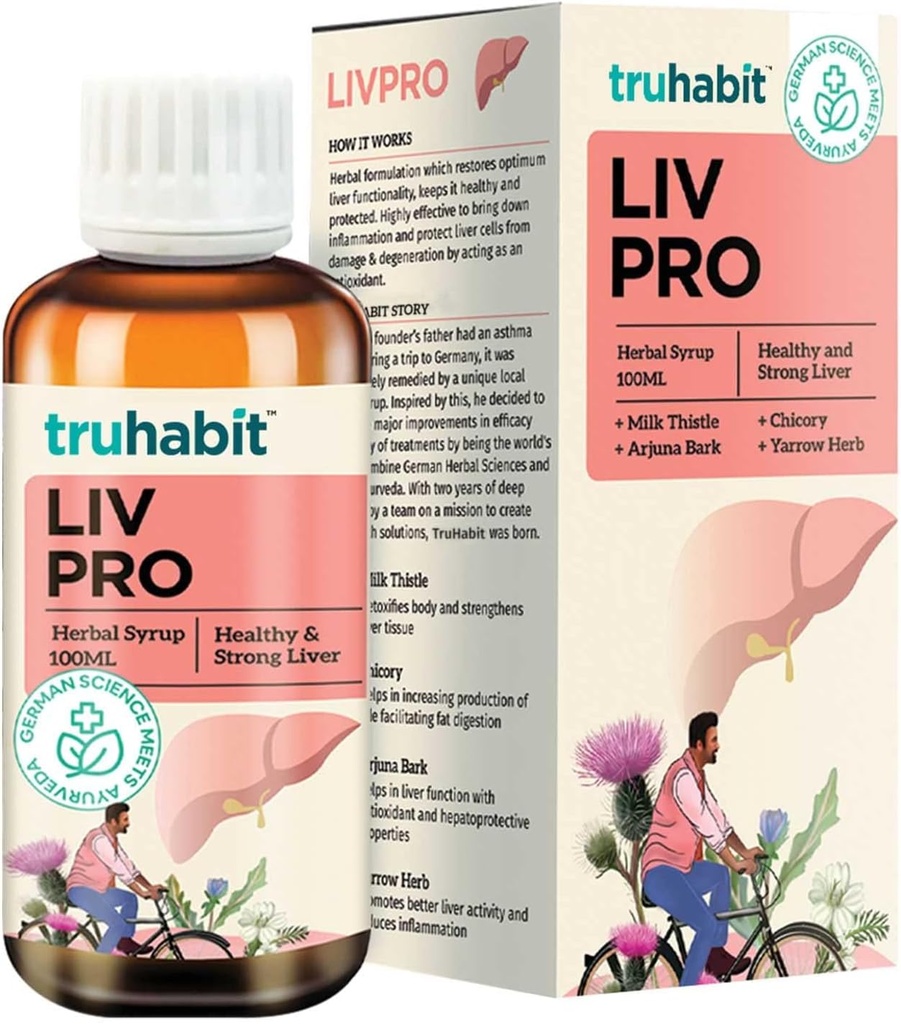 Livpro Liver Detox Syrup with Milk Thistle & Arjuna Bark by Green Cure, Liver Supplement with Milk Thistle Liver Detox Cleanse, Organic Liver Support - German Science with Ayurveda, 3.4 Fl Oz (100 ml)