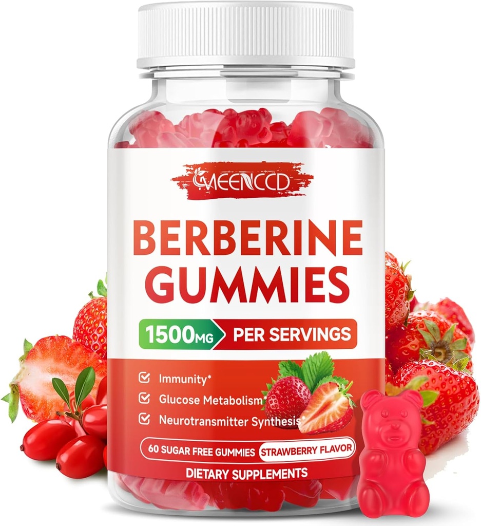 Ceylon Cinnamon 1500 mg Yüksek Potency Berberine HCL Supplement for Immune Support, Sugar Free, Vegan, Strawberry Flavor, 60 Count Count Count
