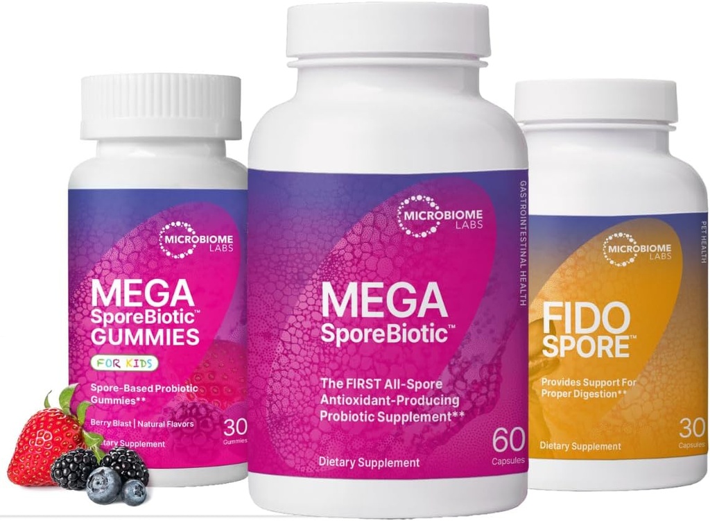 Mikrobiyom Laboratuvarları Tüm Aile Probiyotikleri - Yetişkinler için MegaediteBiotic, Çocuklar için Probiyotik Gummies ve Fido Claytone Probiyotikler için