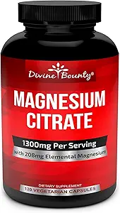 Pure Magnezyum Citrate Capsules - 1300 mg Supplement Magnezyumal Magnezyumal - 120 Vegetarian Capsules